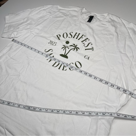 Poshmark Poshfest San Diego Tee Tshirt White Olive Green Lettering Swag 3X New - Picture 9 of 12
